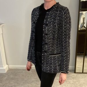 White House Black Market WHBM Tweed Blue Jacket Blazer Coat Size XXS